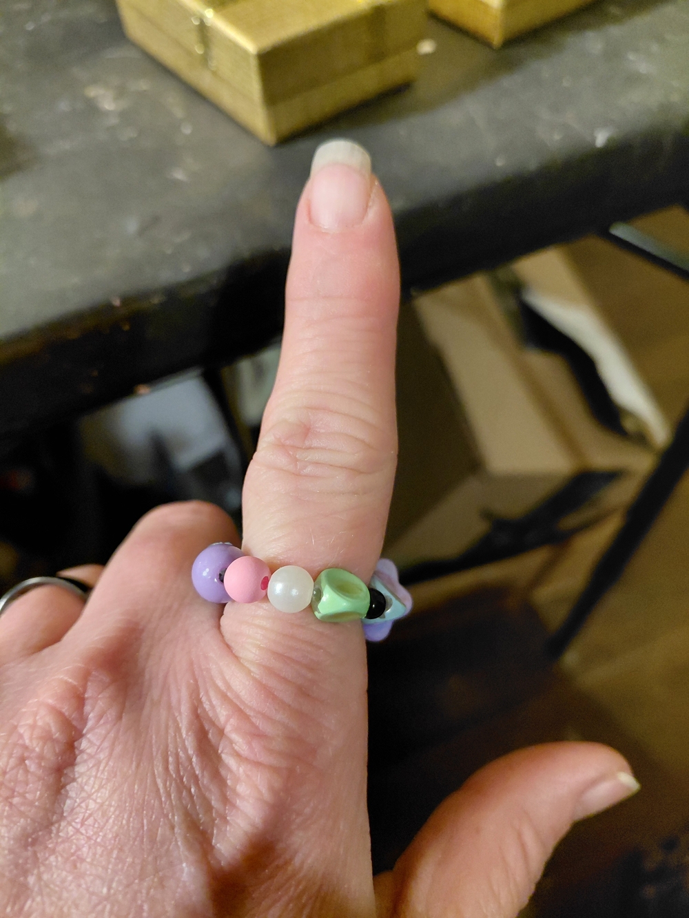 Pastel Beaded Heart Ring - Mint, Lilac & Pink